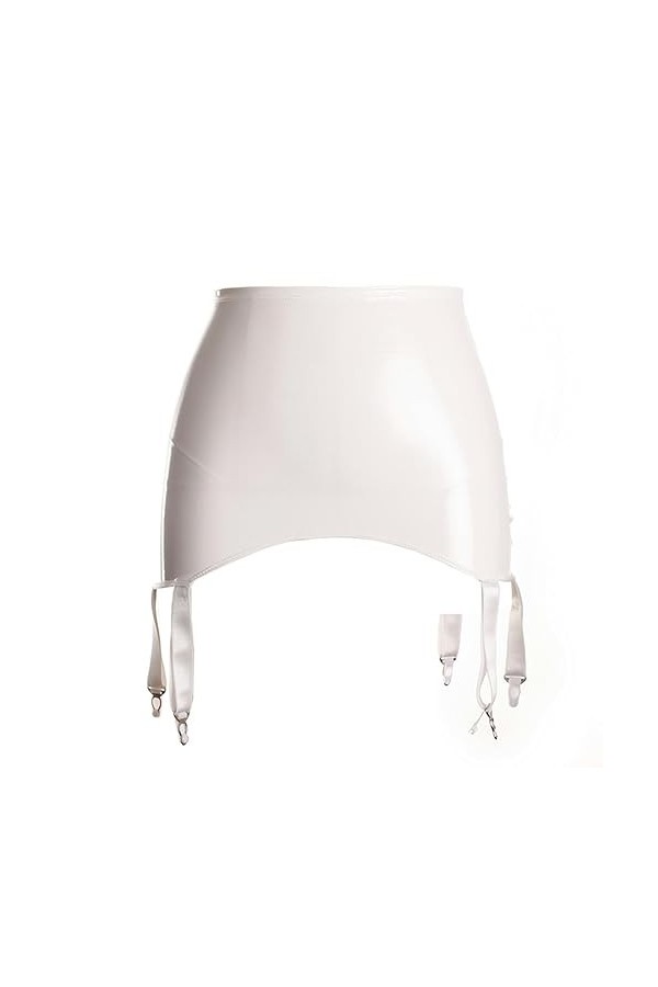 WILsem Porte-jarretelles en cuir synthétique brillant avec bretelles en cuir verni, taille haute, boucle en métal couleur bri