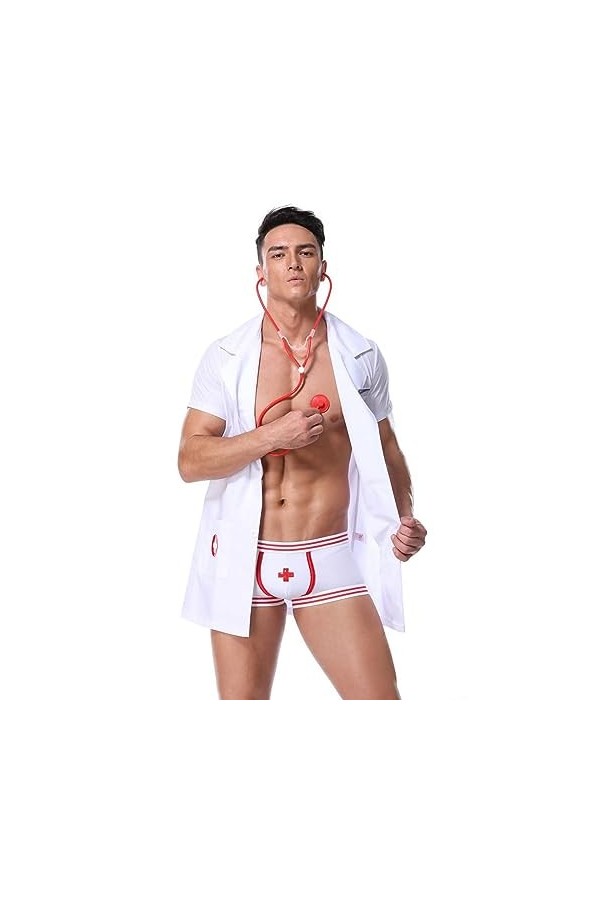 PSKSER Lingerie érotique pour hommes Costumes porno Gay Cross-dressing Infirmière Sissy Ensemble de vêtements,Adulte Discothè