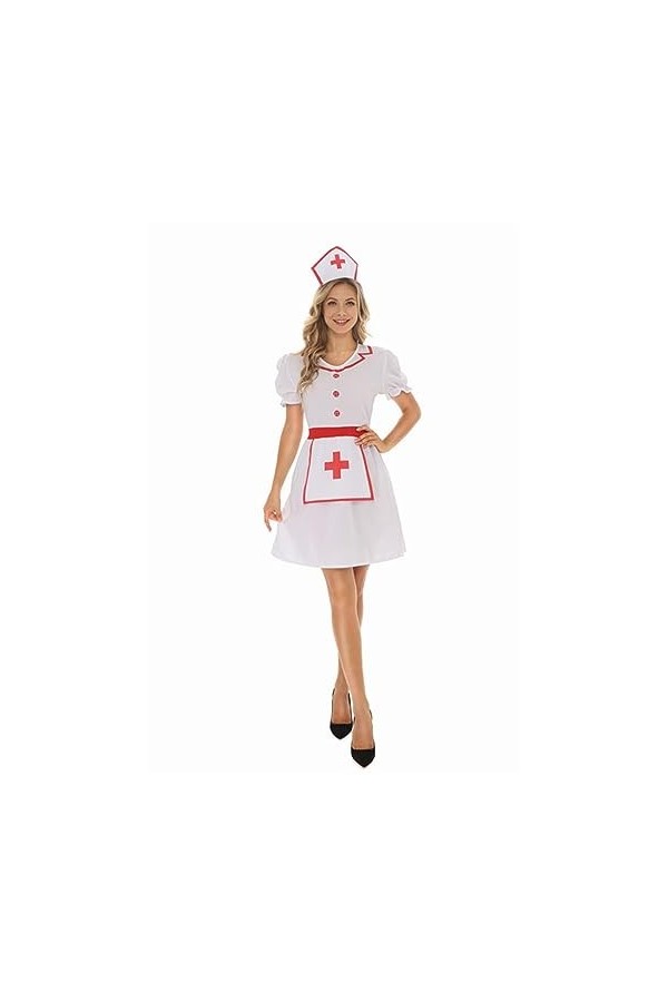 WEITING Femmes Sexy Infirmière Cosplay Uniformes Cosplay Costume Lingerie Halloween Mascarade Costumes-Blanc-XL
