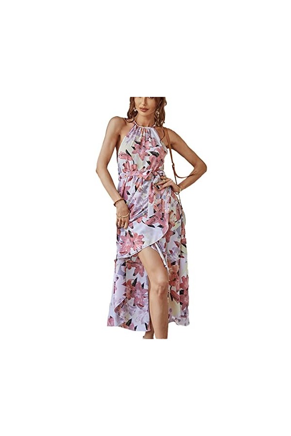 DAUZ Robe Fleurie Élégante Robe Manches en Polyester pour Une Soirée Dansante S 