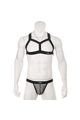 Ensemble de Bretelles pour Hommes Bretelles Élastiques String en Maille G String Bretelles Costume de Scène Sexy-Noir,XL 31-3