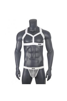 Ensemble de Bretelles pour Hommes Bretelles Élastiques String en Maille G String Bretelles Costume de Scène Sexy-Blanc,M 26-2