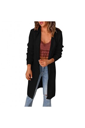 Gefomuofe Cardigan élégant à manches longues pour femme - Cardigan long - Loose - Moderne - Basique - Robe dhiver longue - V