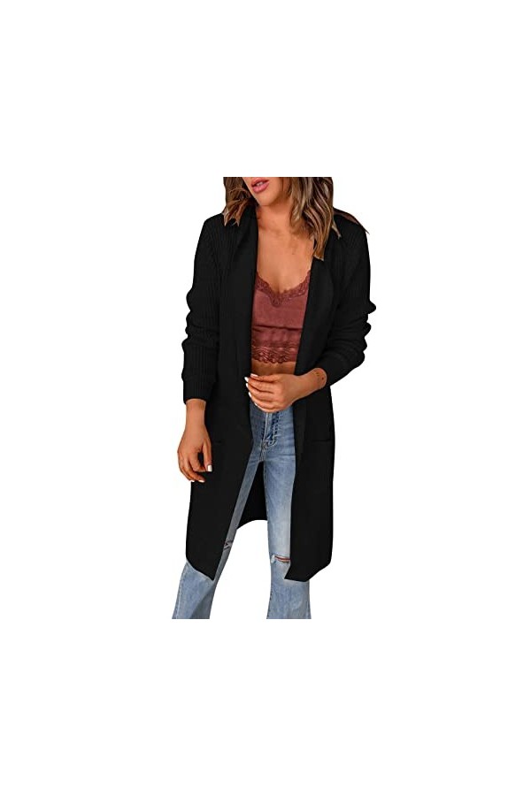 Gefomuofe Cardigan élégant à manches longues pour femme - Cardigan long - Loose - Moderne - Basique - Robe dhiver longue - V