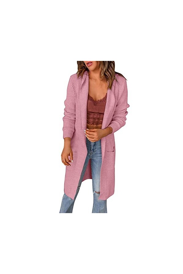 Gefomuofe Cardigan élégant à manches longues pour femme - Cardigan long - Loose - Moderne - Basique - Robe dhiver longue - V
