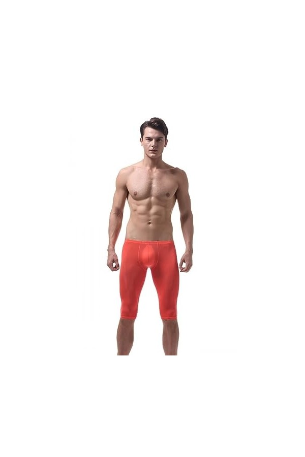 MACIUM Lingerie Sexy pour Hommes sous-vêtement en Soie De Glace pour Hommes Pantalon De Forme Ultra-Mince Demi-Pantalon,Rouge