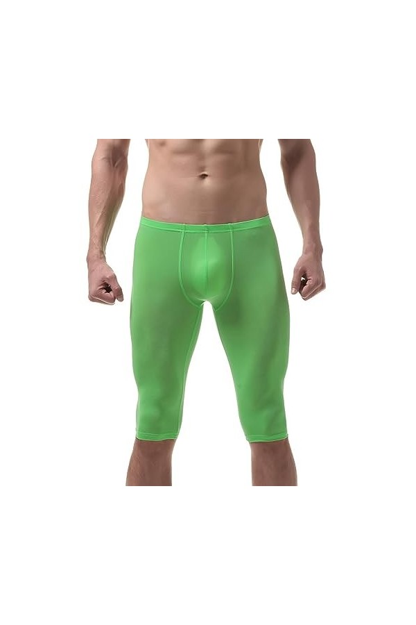 MACIUM Lingerie Sexy pour Hommes sous-vêtement en Soie De Glace pour Hommes Pantalon De Forme Ultra-Mince Demi-Pantalon,Rouge