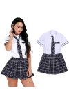 WEITING Lingerie Sexy Uniforme détudiant Japonais Costume Chemise à Manches Courtes avec Jupe à Carreaux et Cravate School G