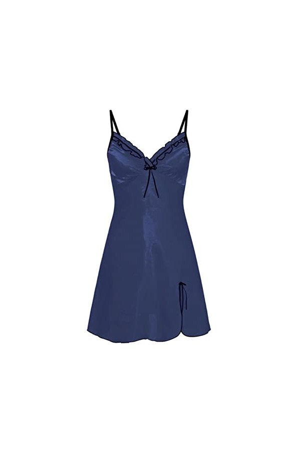 Women Sling Lace Sleepwear Female New Sexy V Neck Nightdress Ladies Sexy Nightdress Sleepwear-Blue,L