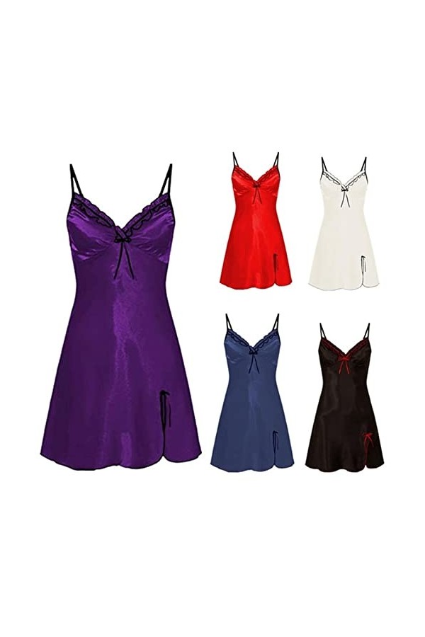 Women Sling Lace Sleepwear Female New Sexy V Neck Nightdress Ladies Sexy Nightdress Sleepwear-Blue,L