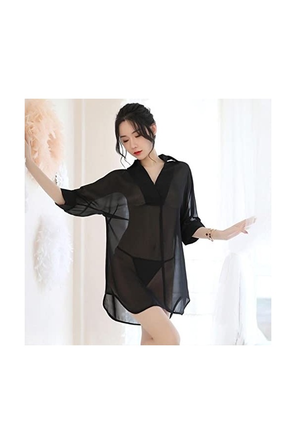 IEKEI Lingerie sexy pour femme tentation sexe vêtements nuisette mignonne princesse mousseline perspective pyjama solide sexy