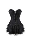 MENGQING Corsets Robe Grande Taille Gothique Overbust Corset Bustier Overbust Corselet Set Party Sexy Costume Burlesque-Noir-