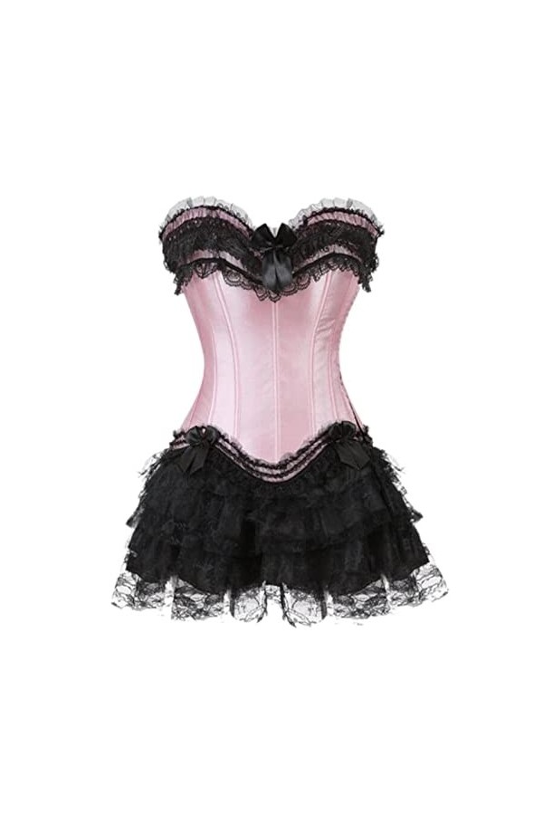 MENGQING Corsets Robe Grande Taille Gothique Overbust Corset Bustier Overbust Corselet Set Party Sexy Costume Burlesque-Noir-
