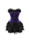 MENGQING Corsets Robe Grande Taille Gothique Overbust Corset Bustier Overbust Corselet Set Party Sexy Costume Burlesque-Noir-