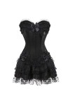 MENGQING Corsets Robe Grande Taille Gothique Overbust Corset Bustier Overbust Corselet Set Party Sexy Costume Burlesque-Noir-
