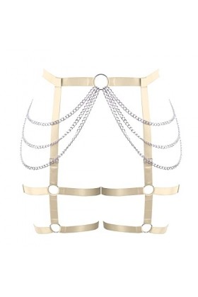 Ceinture porte-jarretelles grande taille avec chaîne de corps ajourée pour femme, style punk, gothique, rave, jaune clair, ta