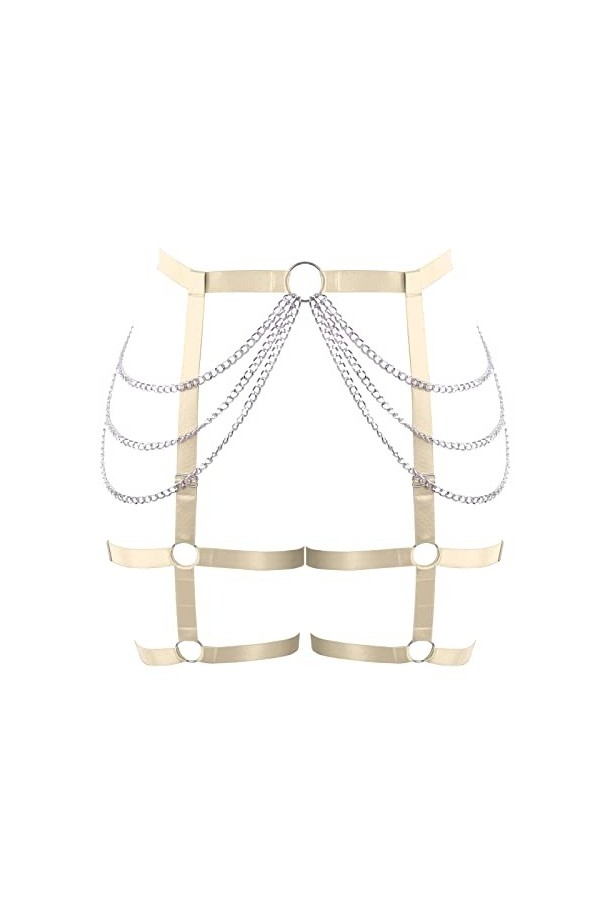 Ceinture porte-jarretelles grande taille avec chaîne de corps ajourée pour femme, style punk, gothique, rave, jaune clair, ta