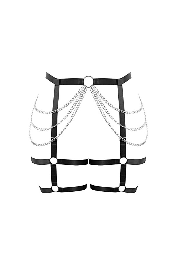 Ceinture porte-jarretelles grande taille avec chaîne de corps ajourée pour femme, style punk, gothique, rave, jaune clair, ta