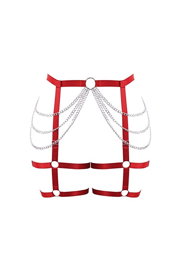 Ceinture porte-jarretelles grande taille avec chaîne de corps ajourée pour femme, style punk, gothique, rave, jaune clair, ta