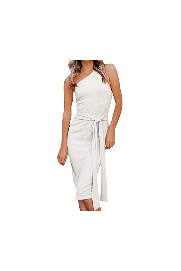 Solide Sexy Off épaule Lace Up A Line Robe sans Manches avec Ceinture Robe Sexy Femmes Plus Robes Maxi