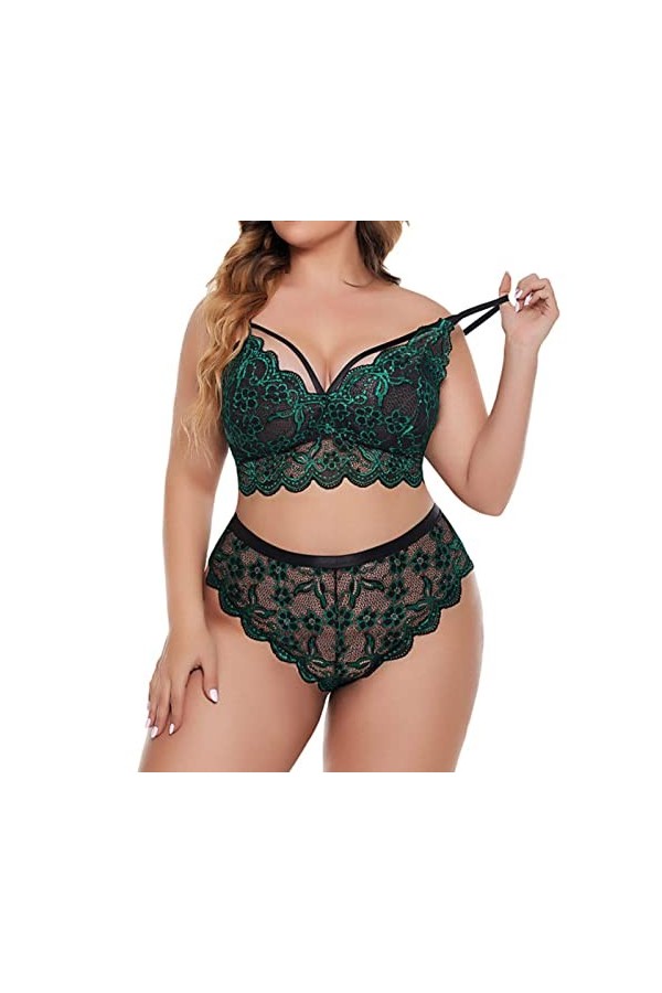 WSZJLN Lingerie sexy pour femme grande taille 4XL dentelle broderie soutien-gorge push-up et culotte ensemble de sous-vêtemen