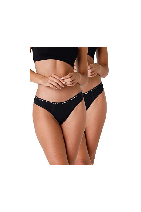 LOVABLE Périod Panties Slip de Cycle menstruel Flux Moyen, Noir, L Lot de 2 Femme