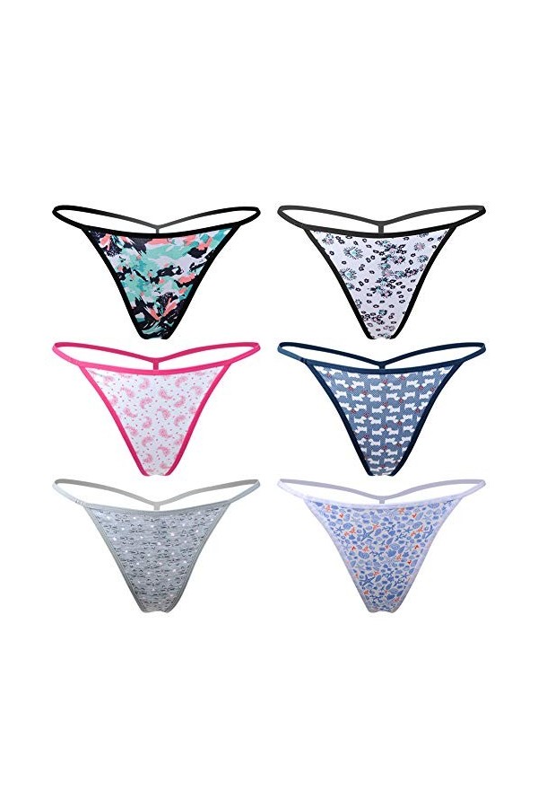 Calosy Culotte en Coton pour Femmes String Simple G-String Léger T-Back XXS/XS Taille:60-66cm , Multicolore 