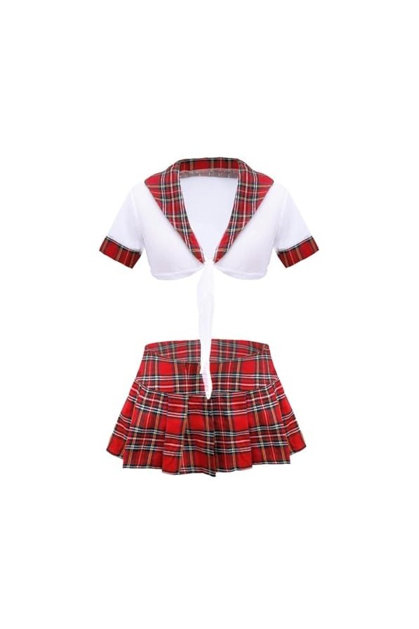 AYAZER Costumes sexy pom-pom girl cosplay femme lingerie officier policier costume haut court à manches courtes avec mini jup