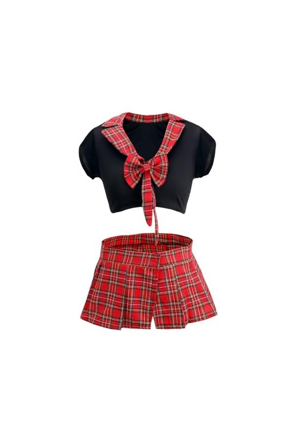 AYAZER Costumes sexy pom-pom girl cosplay femme lingerie officier policier costume haut court à manches courtes avec mini jup