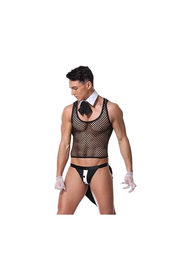 PSKSER Hommes Lingerie Pour Serveur Serviteur Gay Mode Cross-Dressing Porno Sissy Vêtements Ensemble Halloween Adulte Discoth