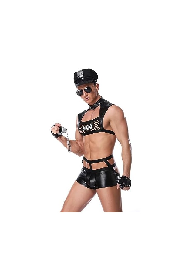 PSKSER sous-vêtements pour Hommes Uniforme de Police, Lingerie érotique Policier Jeu de rôle Gay Sissy Lingerie Sexy Action é