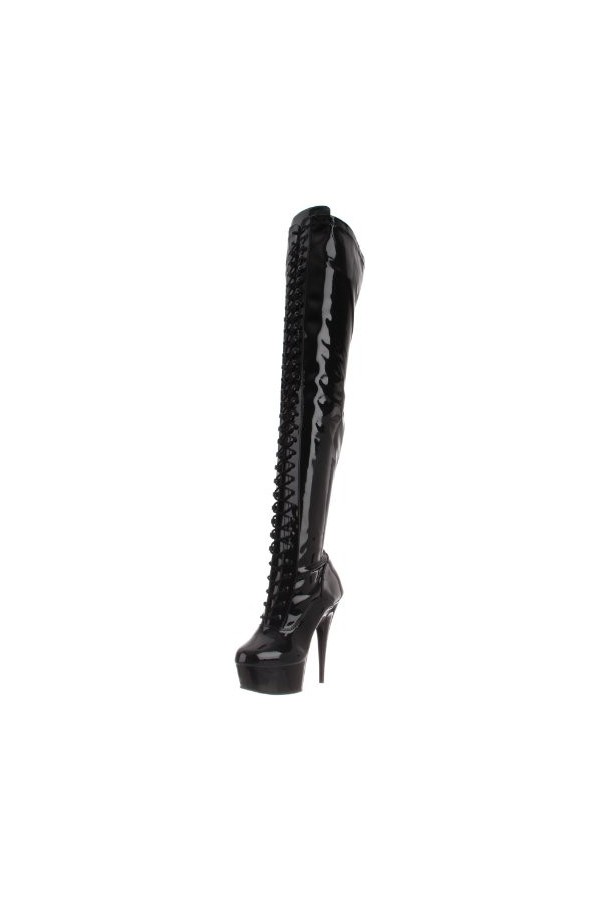 Pleaser Delight-3023, Bottes à Tige Courte Femme, Noir Blk STR Pat/Blk , 39 EU