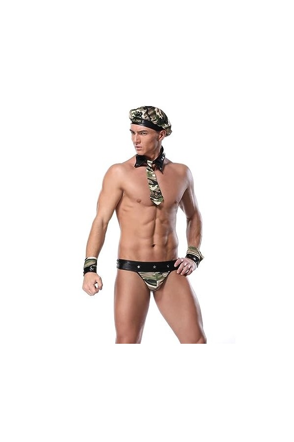 PSKSER Hommes sous-vêtement Officier Soldat Cosplay Sous-Vêtements Sexy, Sissy Ensemble De Vêtements Gay Cross-Dressing Unifo
