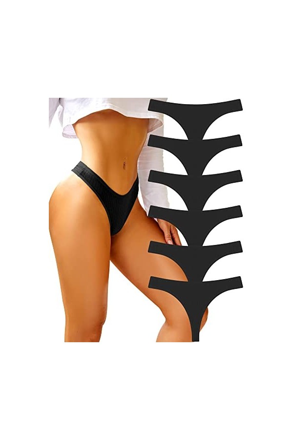 BeReady Lot de 6 strings pour femme - En coton - Sous-vêtements sexy pour femme - Culotte sexy - Pour femme - Tailles S à XL,