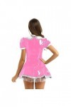 JanJean Costume De Soubrette Femme Robes En Cuir Verni Avec Tablier Tenue Deguisement Maid Outfits Sexy Wetlook Clubwear Jeux