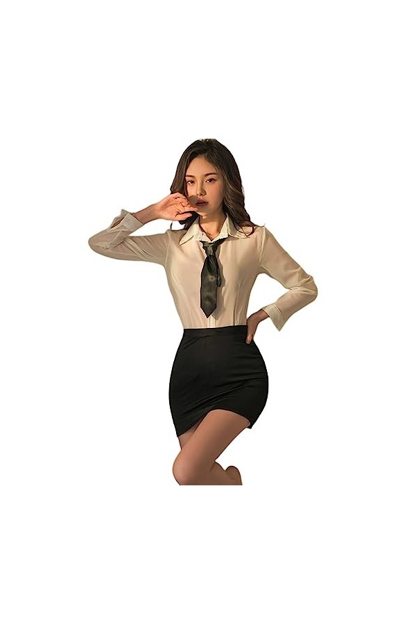 QNCLO Robe détudiante pour femme de costumade française - Costume une pièce de dessin animé mignon noir et blanc, grande ta