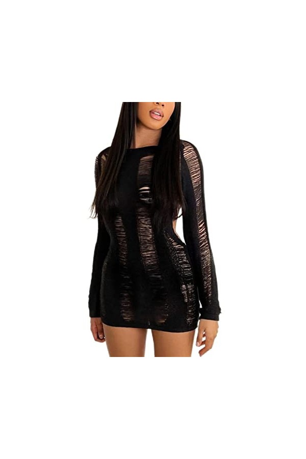 Gaun Pendek Potongan Rajutan Seksi 2022 Gaun Mini Bungkus Leher Bulat Lengan Panjang Tanpa Punggung Musim Semi Musim Panas St