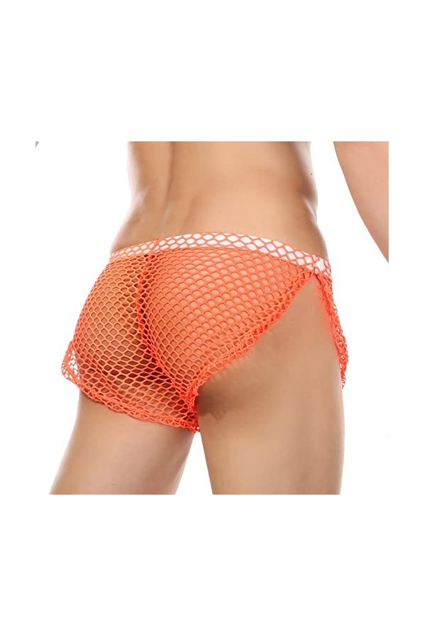 MENGQING Culotte sexy transparente en résille avec fente latérale pour homme - Culotte en maille ajourée - Noir - XL 76,2 à 