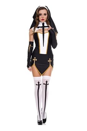 EshAls Costume de nonne pour femme adulte – Robe avec capuche noire pour Halloween, sœur, cosplay, fête – Noir, XL
