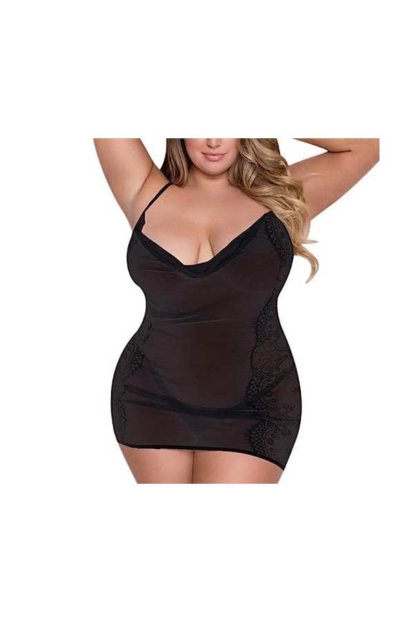 CABULE Plus Size Sexy Lingerie Pyjamas Femmes Pyjamas Dos Nu sans Manches Sexy Chemise De Nuit Sheer Dentelle Pyjama String E