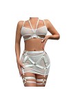 UOWEG Mode féminine Pure Color Bandage Mesh Splicing sous-vêtements Sexy avec des Anneaux de Jambe sous-vêtements Sexy Body S