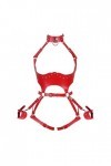 Harnais complet pour femme en cuir rouge taille porte-jarretelles Punk Photographie Danse Rock Halloween Sangle de poitrine C