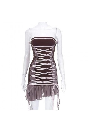 CABULE Vintage Fée Sombre Grunge Esthétique Rétro Y2k Robes À Volants Gothique Bandage Sexy Tube Mini Robe Femmes Maille Ourl