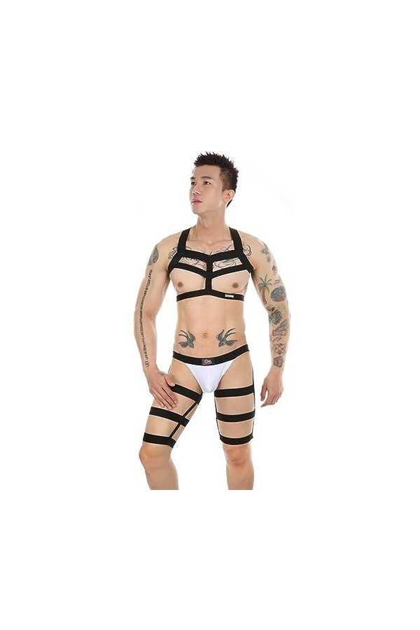 Sous-vêtements pour hommes, bretelles de harnais sexy, ceinture de jambe, slips, chaussettes longues, lingerie, ensemble de c