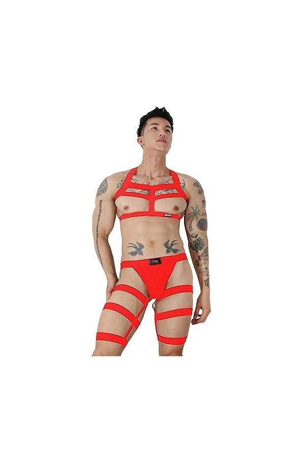 Sous-vêtements pour hommes, bretelles de harnais sexy, ceinture de jambe, slips, chaussettes longues, lingerie, ensemble de c