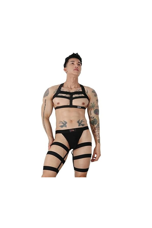 Sous-vêtements pour hommes, bretelles de harnais sexy, ceinture de jambe, slips, chaussettes longues, lingerie, ensemble de c