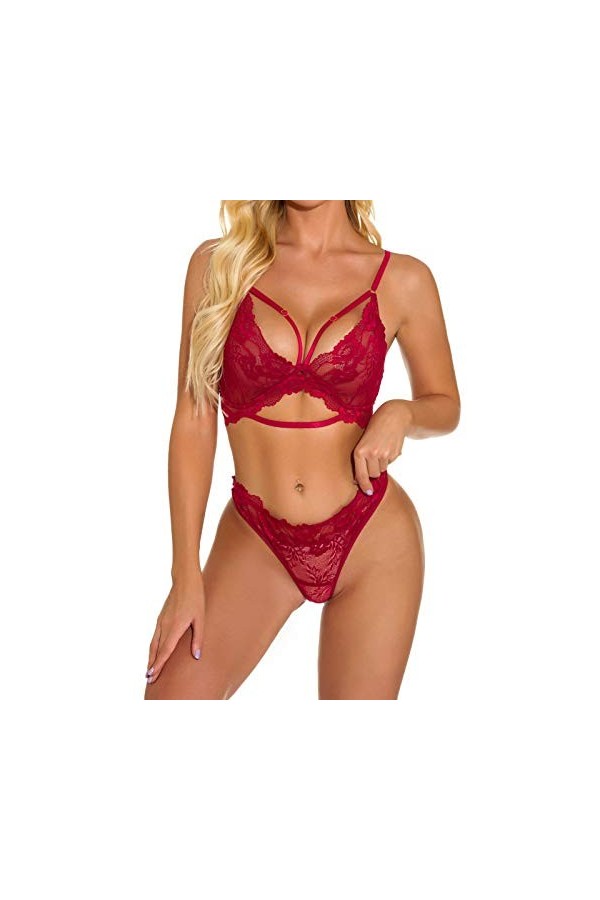 Vêtements De Nuit Femme Ensemble Lingerie Sexy Ensemble Sexy sous-Vetements Dentelle Ensemble Soutien Gorge et String Erotiqu