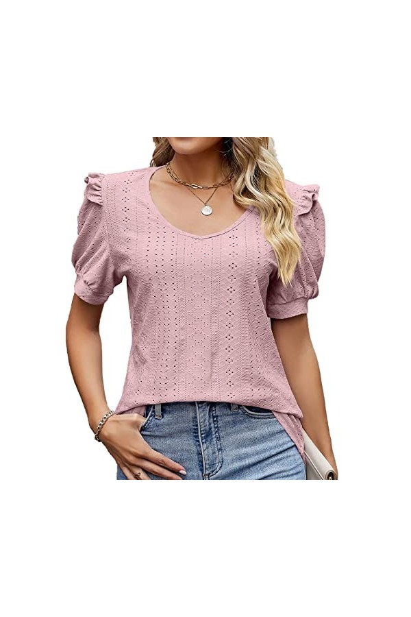 T-Shirt à Manches Courtes pour Femme Casual Respirant O-Neck Slim Fit Home Work Shirt 18 