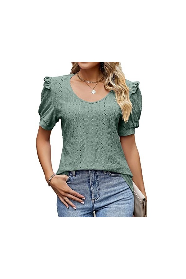 T-Shirt à Manches Courtes pour Femme Casual Respirant O-Neck Slim Fit Home Work Shirt 18 