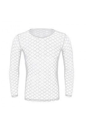 SHANHE T-Shirts pour Hommes T-Shirt à Manches Longues en Maille Transparente Hommes Sexy Voir à Travers Les Hauts Gay Wear Ex